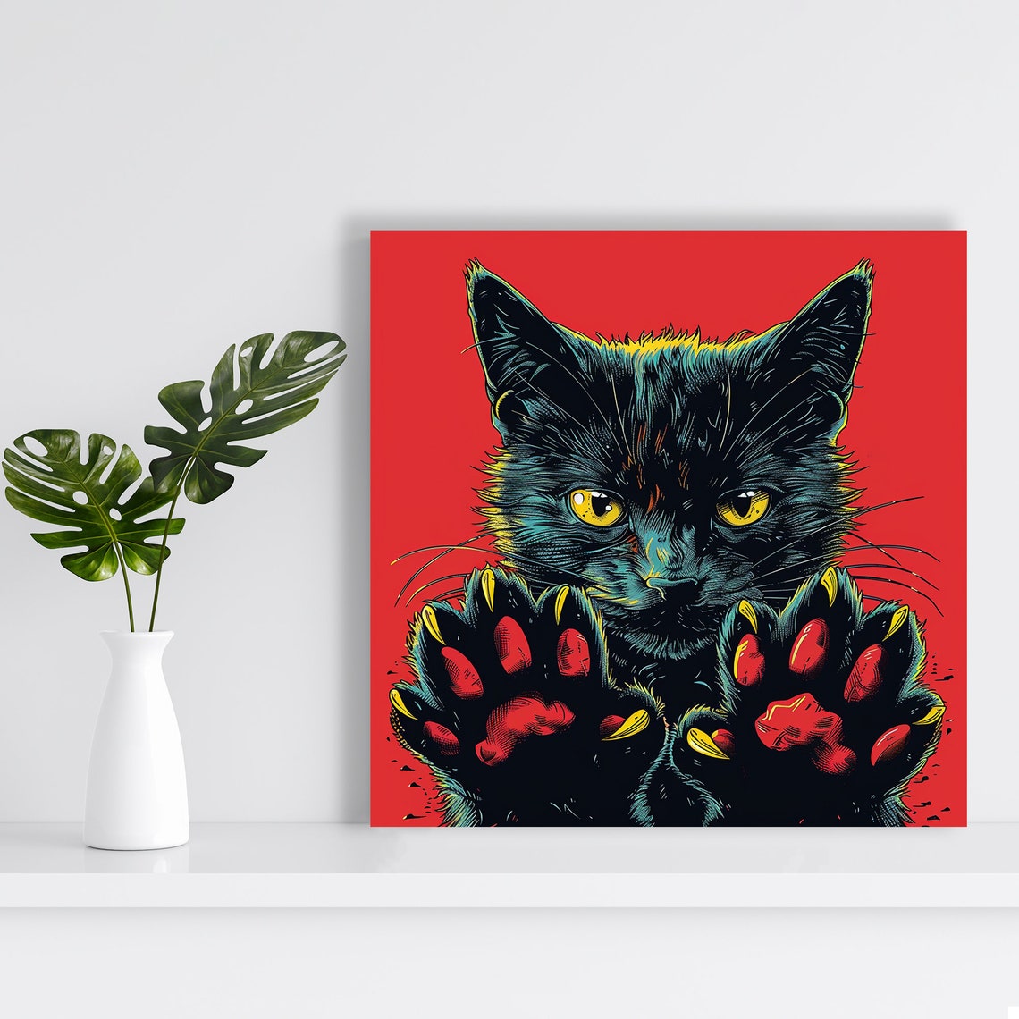 Fierce Feline Fury Art Or Poster Pop Street Animal Decor Living Room Bedroom Office Game Room Wall Art Black Red Yellow Teal - Image 2