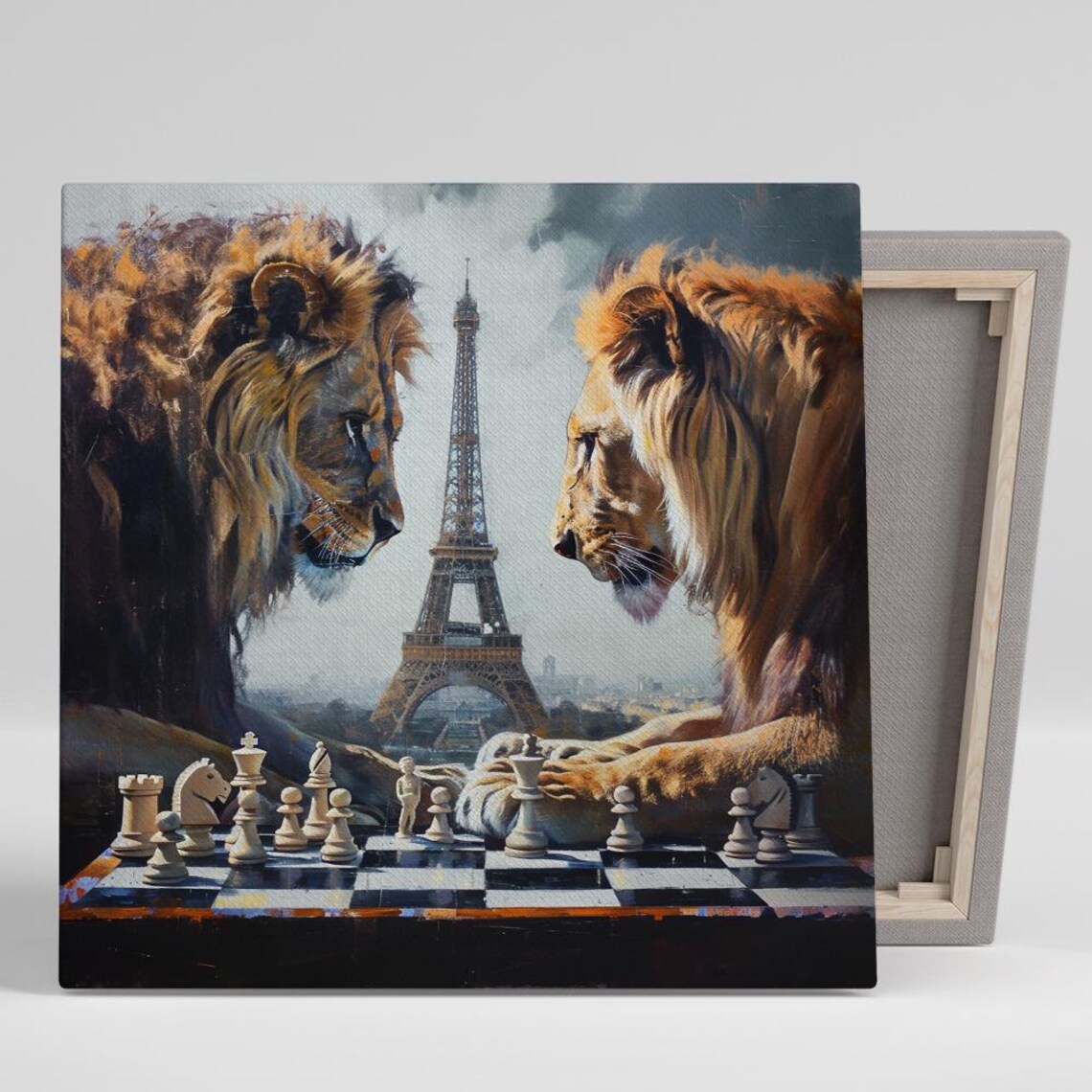 Lion Chess Surrealism Art Print, Modern Decor