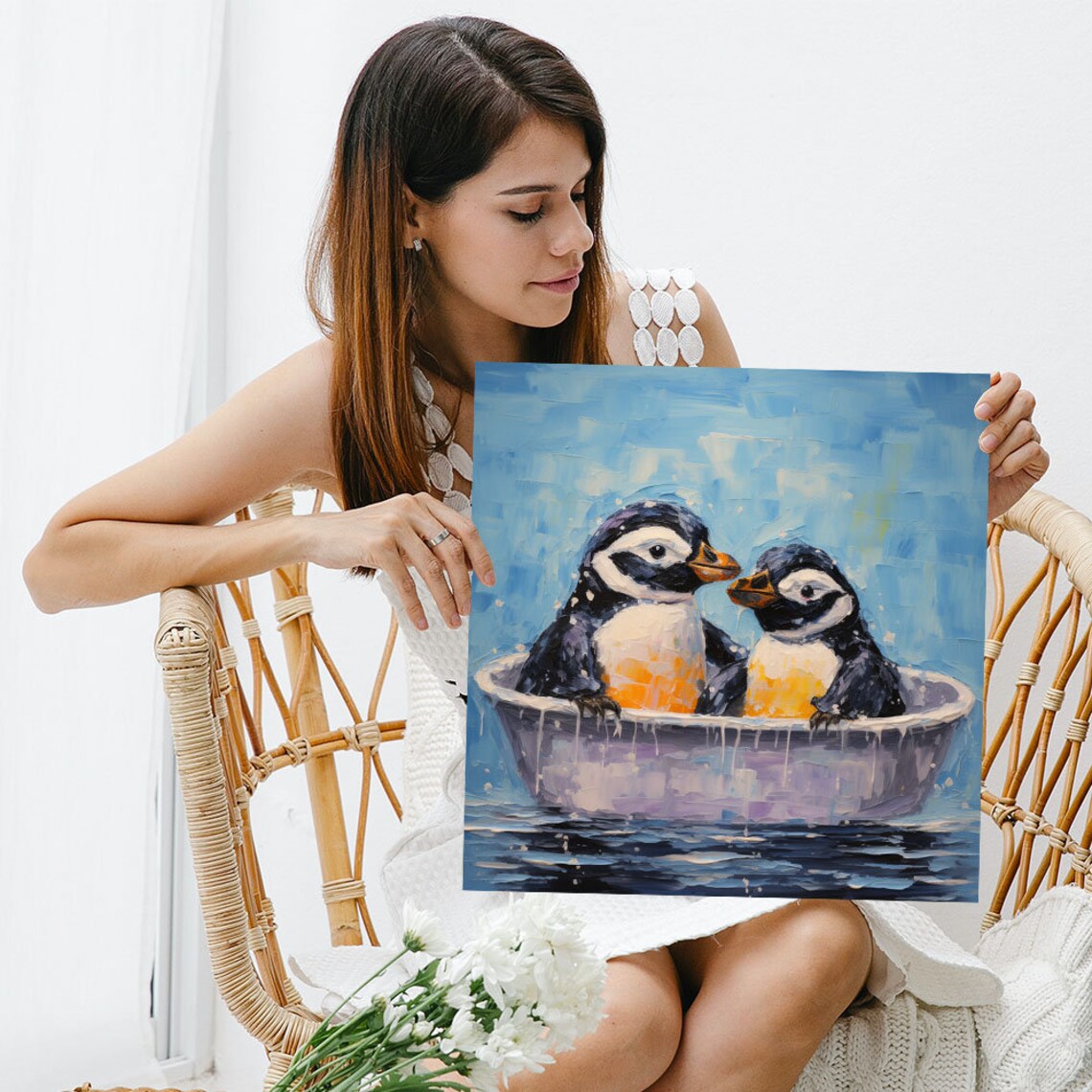 Two Penguins In Bathtub Art Print, Bathroom Decor - Image 3