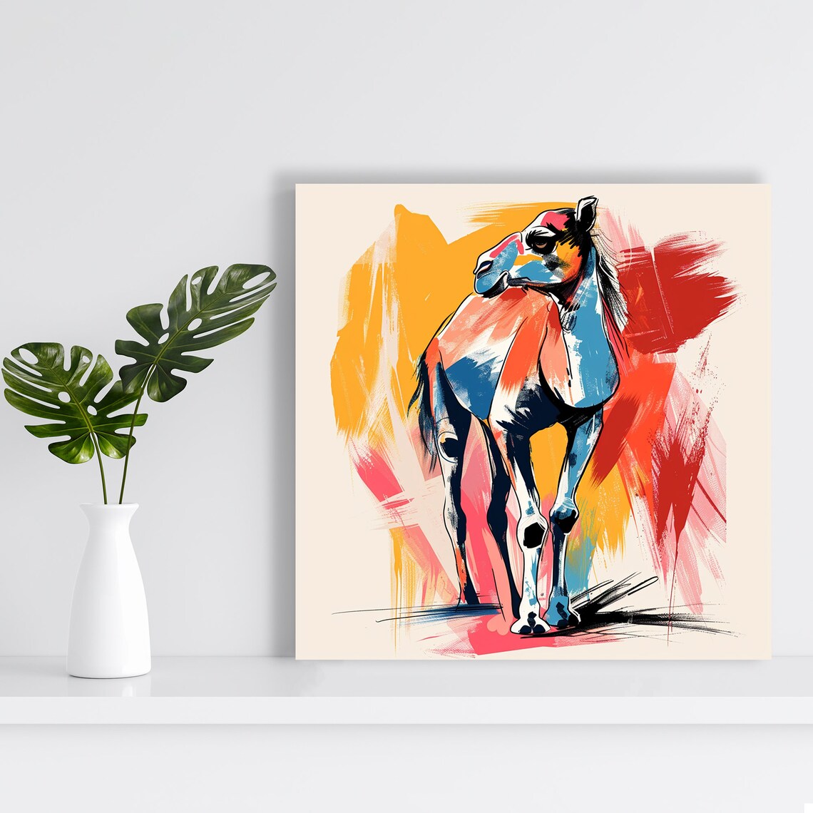 Abstract Camel Colorful Brushstrokes Blue Red Orange Modern Art Poster - Image 2