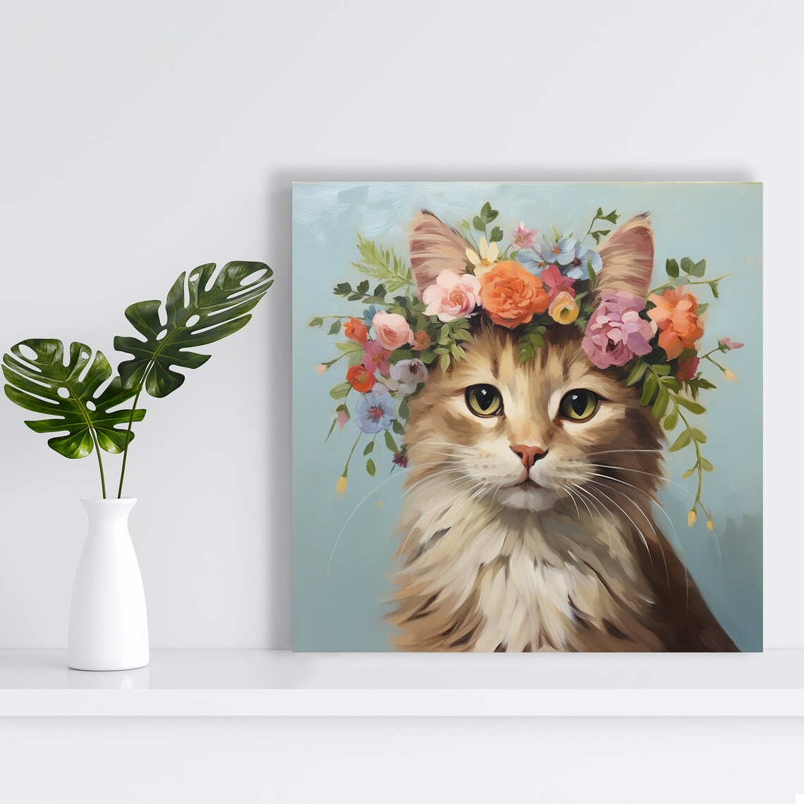 Kitten Floral Crown Soft Pastel Oil Painting Sweet Baby Cat Nursery Art - Image 2
