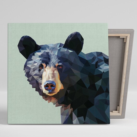 Geometric Blue Bear Portrait Faceted Black Modern Rustic Wall Poster