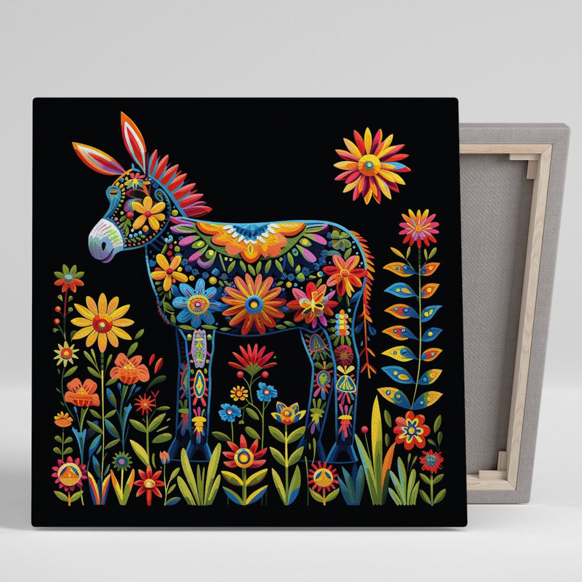 Floral Donkey Fantasy Art Or Poster Whimsical Decor Living Room Childrens Room Bedroom Blue Red Yellow Fantasy Animal Art Print