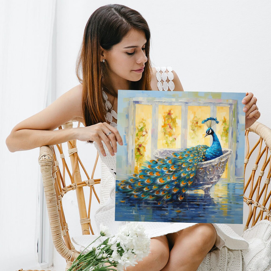 Peacock in Bathtub, Bathroom Animal Art Print - Image 5