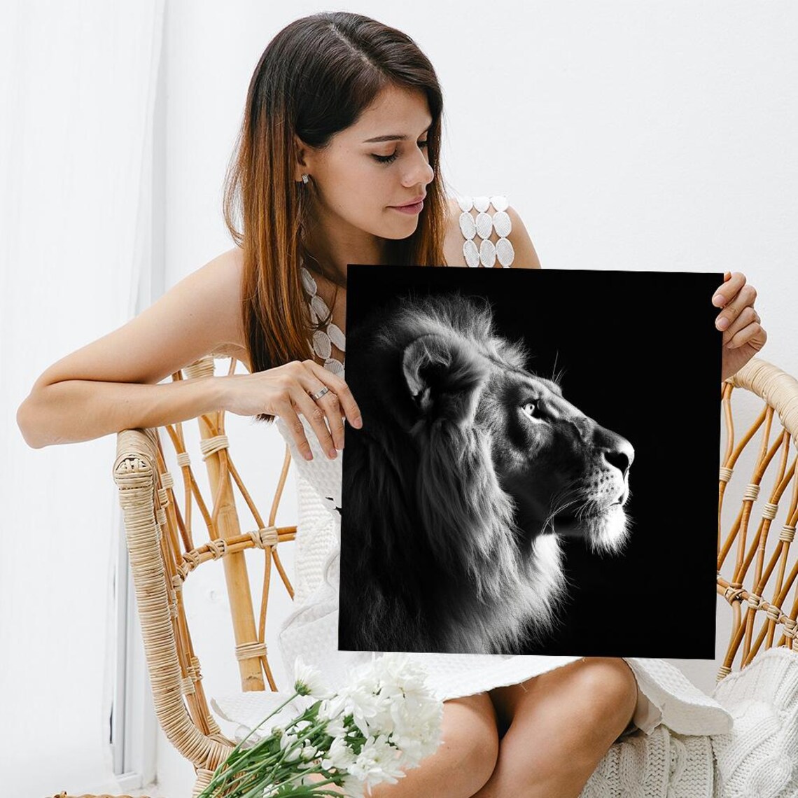Majestic Lion Profile, Black and White Animal Art Print - Image 3