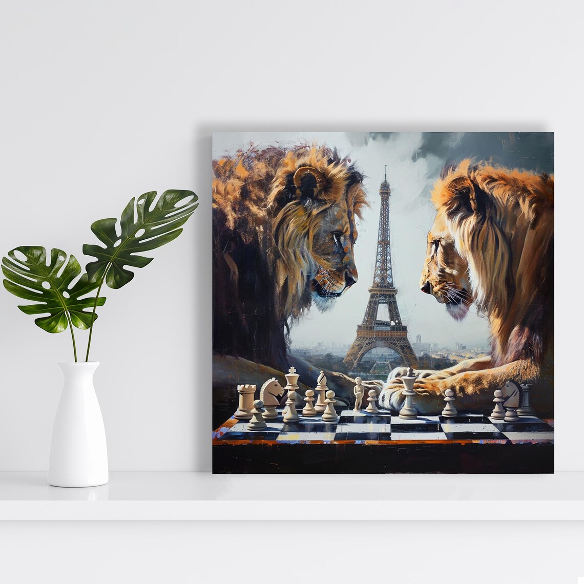 Lion Chess Surrealism Art Print, Modern Decor - Image 2