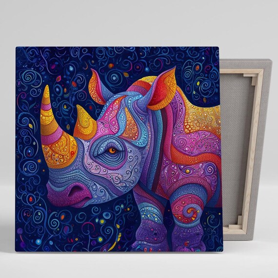 Cosmic Rhino Dreamscape Ornate Swirl Purple Night Sky Animal Poster
