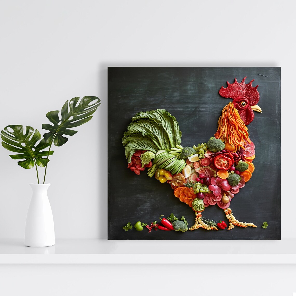 Veggie Rooster Whimsical Nature Kitchen Art Print - Image 2