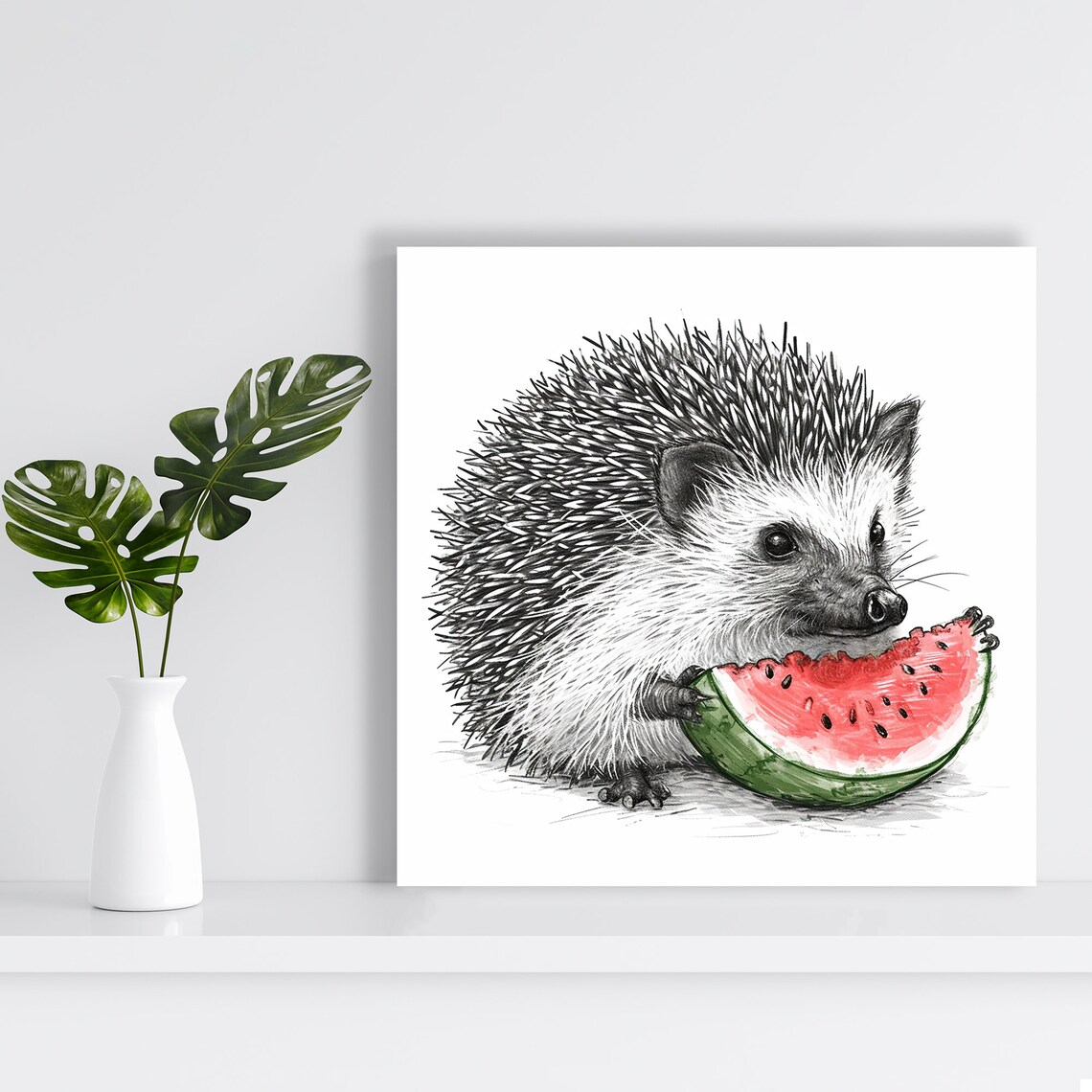 Hedgehog Watermelon Delight, Whimsical Nature Art Print - Image 2