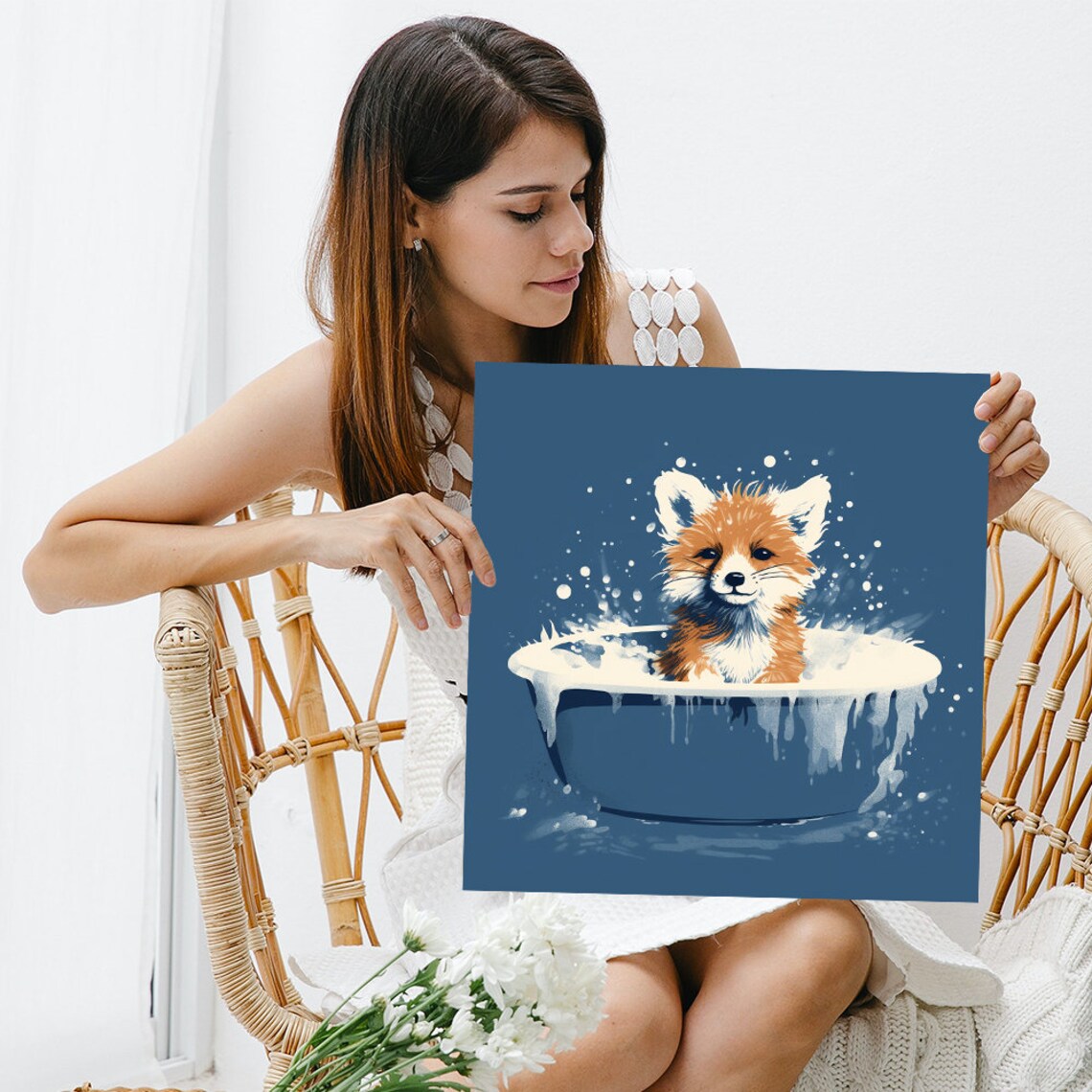 Fox Bath Time Art Print, Whimsical Animal Decor - Image 3