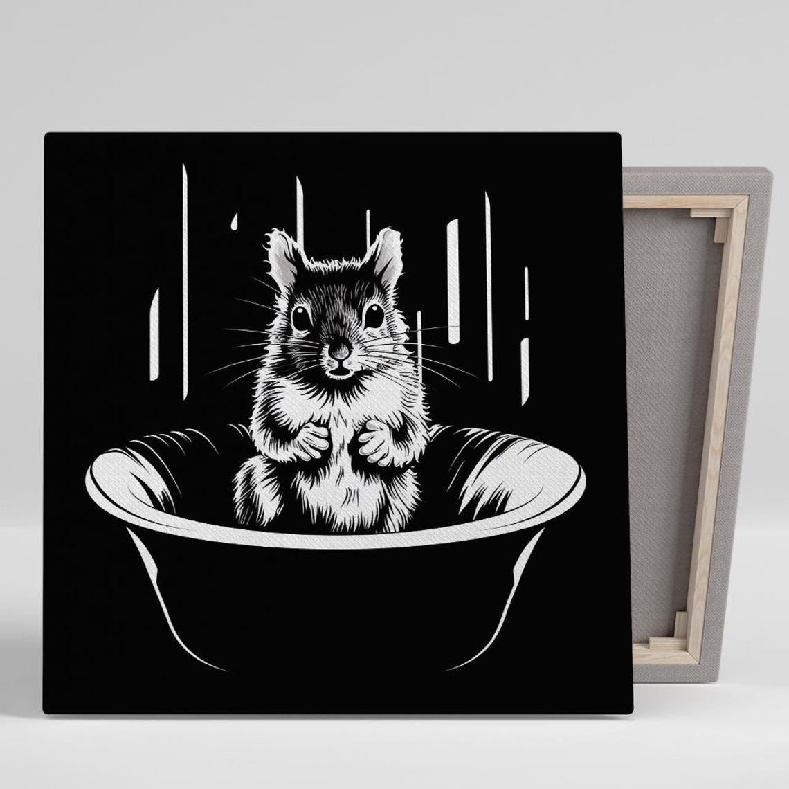 Black And White Squirrel In Bowl Minimalist Ink Illustration Poster