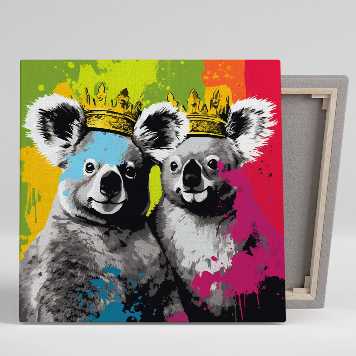 Royal Koala Duo Gold Crowns Bold Pop Art Colorful Whimsical Poster