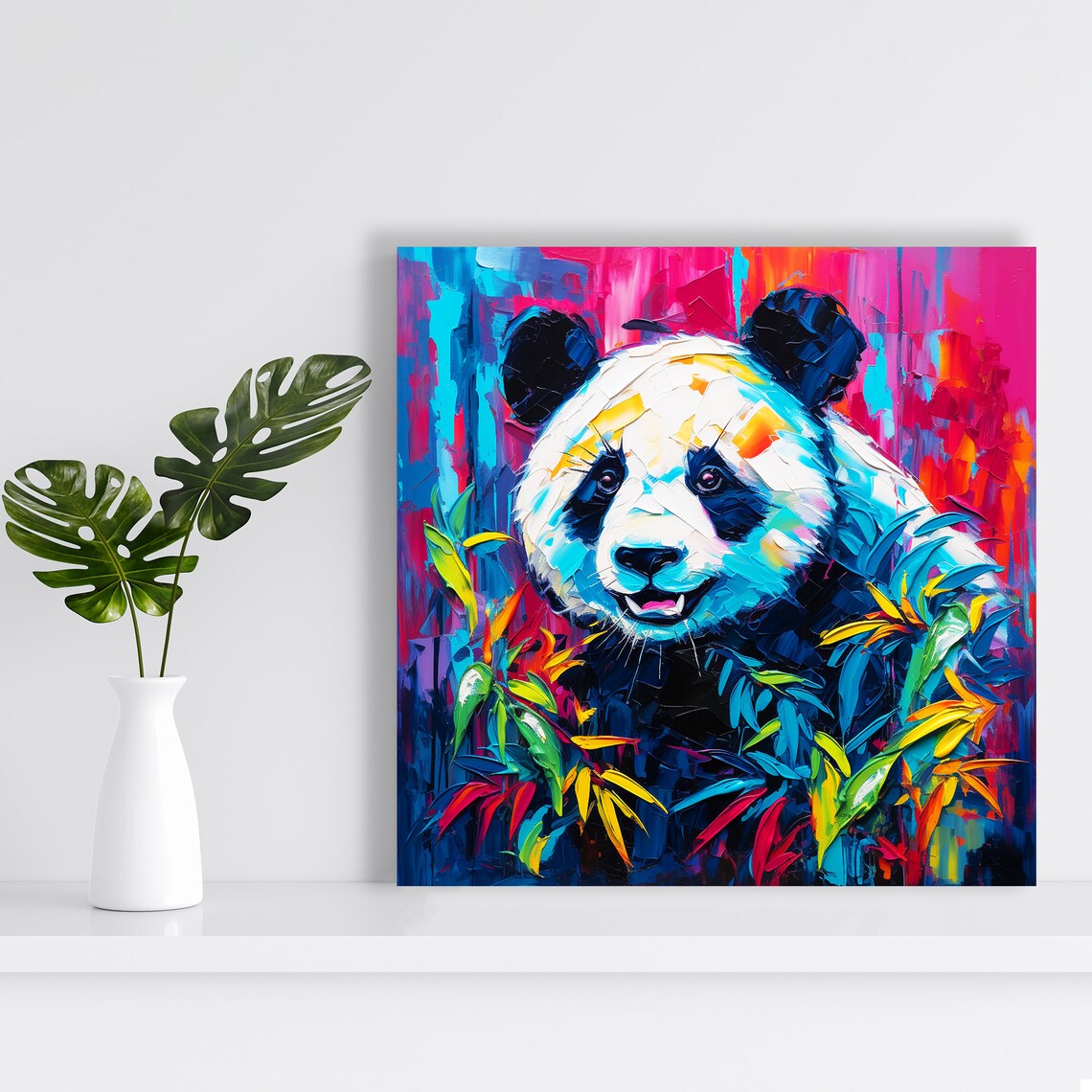 Colorful Panda Pop Art Neon Pink Blue Paint Strokes Vibrant Animal Poster - Image 2