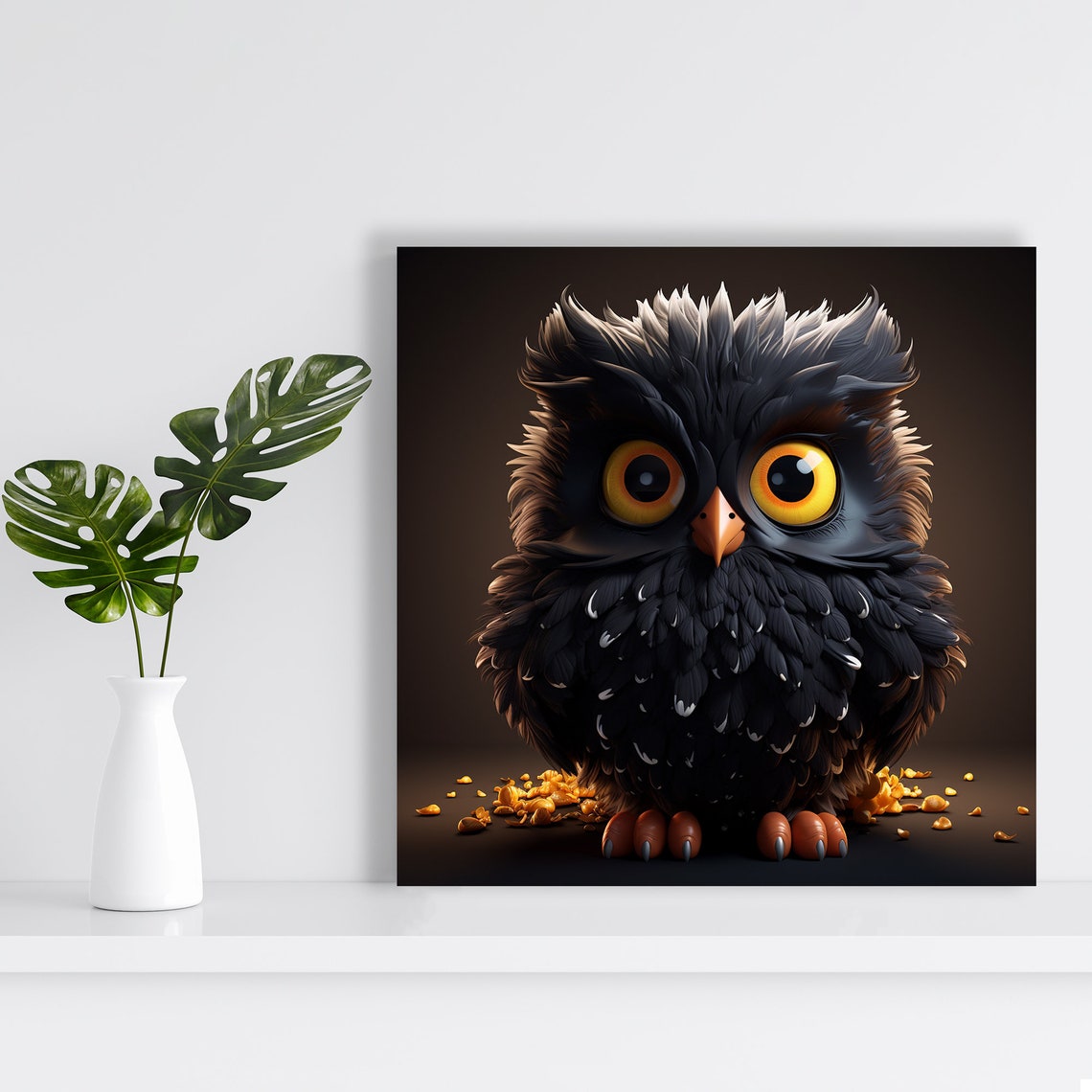 Cute Baby Owl Big Yellow Eyes Portrait Whimsical Nursery Decor Poster - Image 2