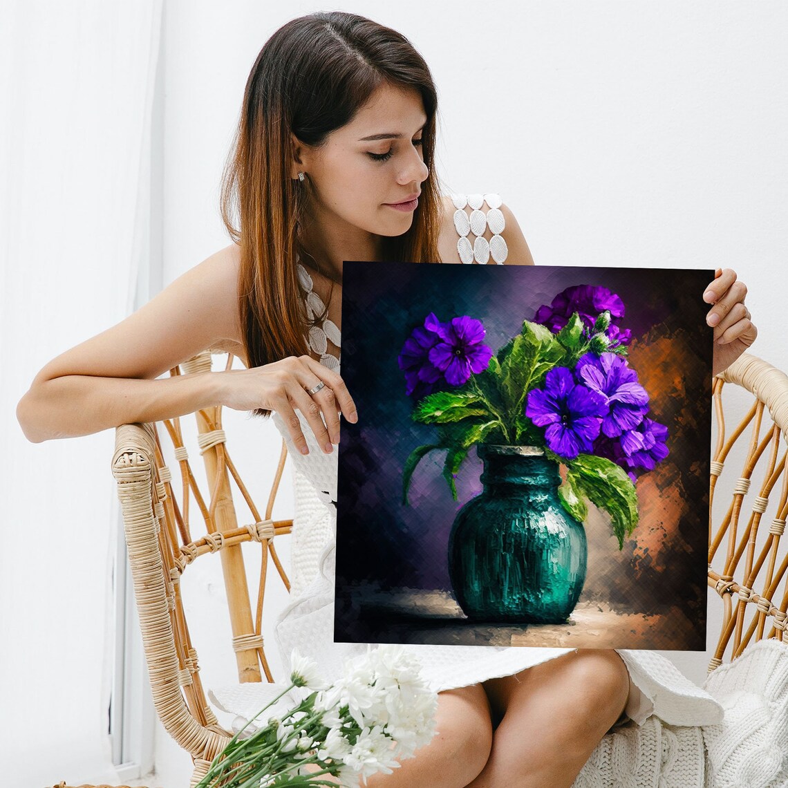 Purple Flower Vase Still Life Floral Art Print - Image 5