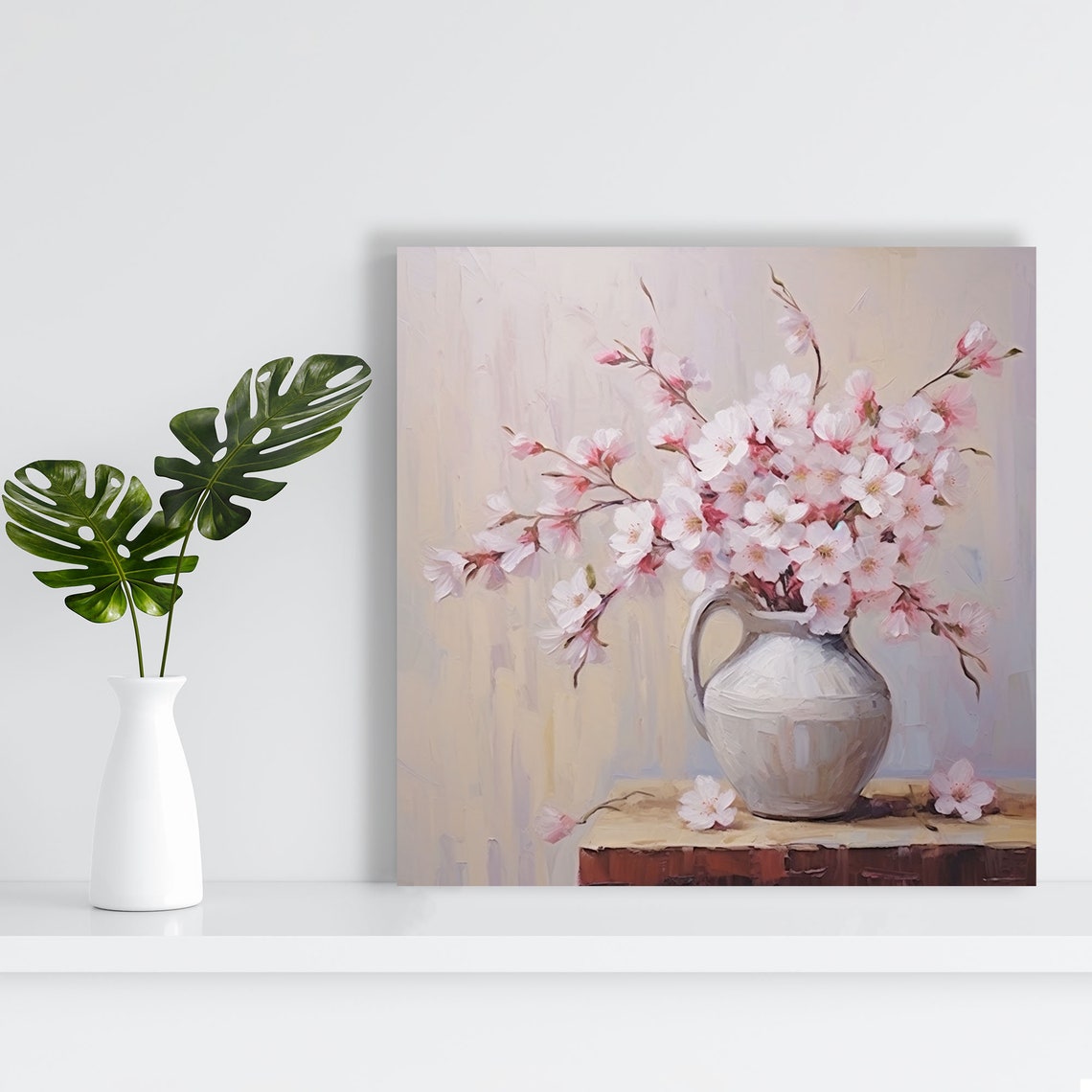 Cherry Blossom Branches Gray Ceramic Jug Soft Pastel Floral Poster - Image 2
