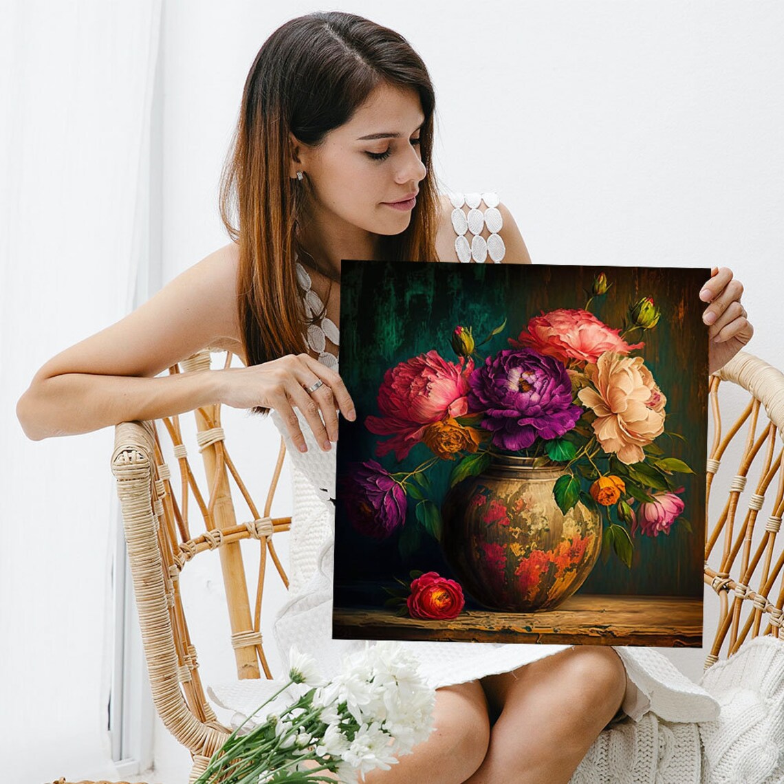 Flowers in Vase Contemporary Floral Art Print - Image 5