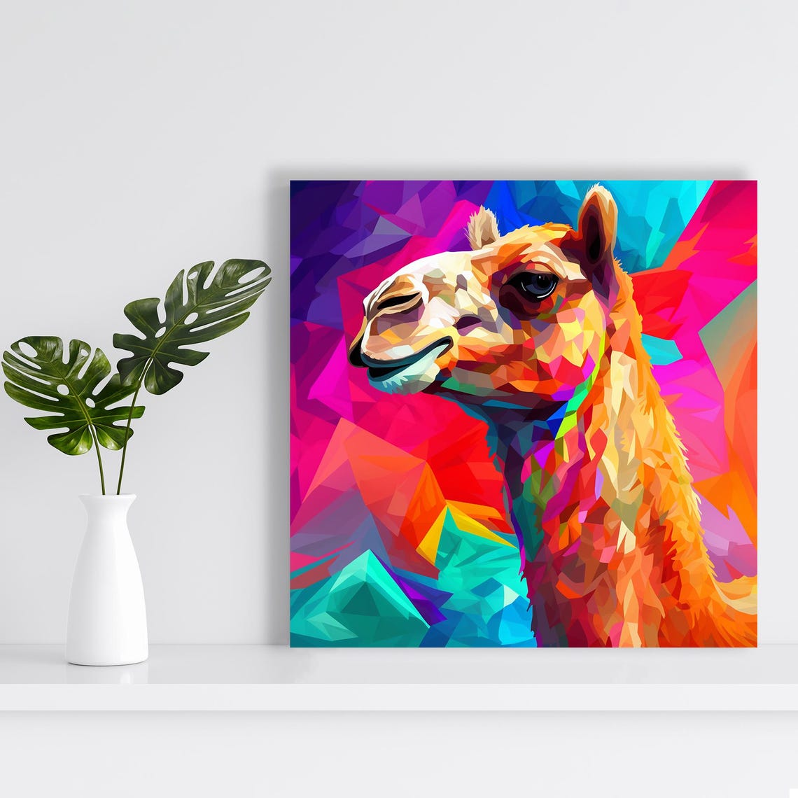Rainbow Camel Kaleidoscope Low Poly Colorful Geometric Animal Poster - Image 2