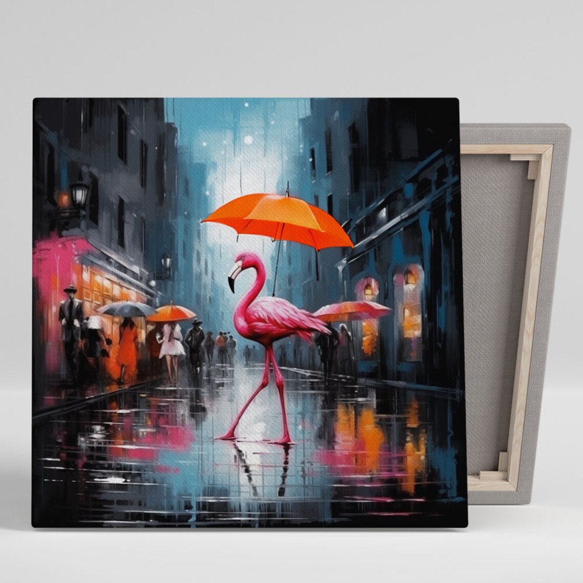 Flamingo in Rain Exotic Tropical Bird Poster Print