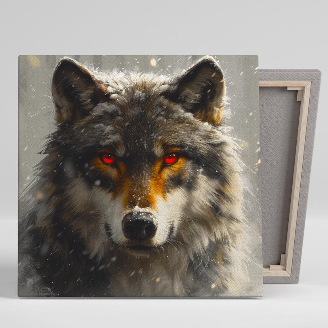Fierce Wolf with Red Eyes in Snowfall Winter Guardian Animal Poster
