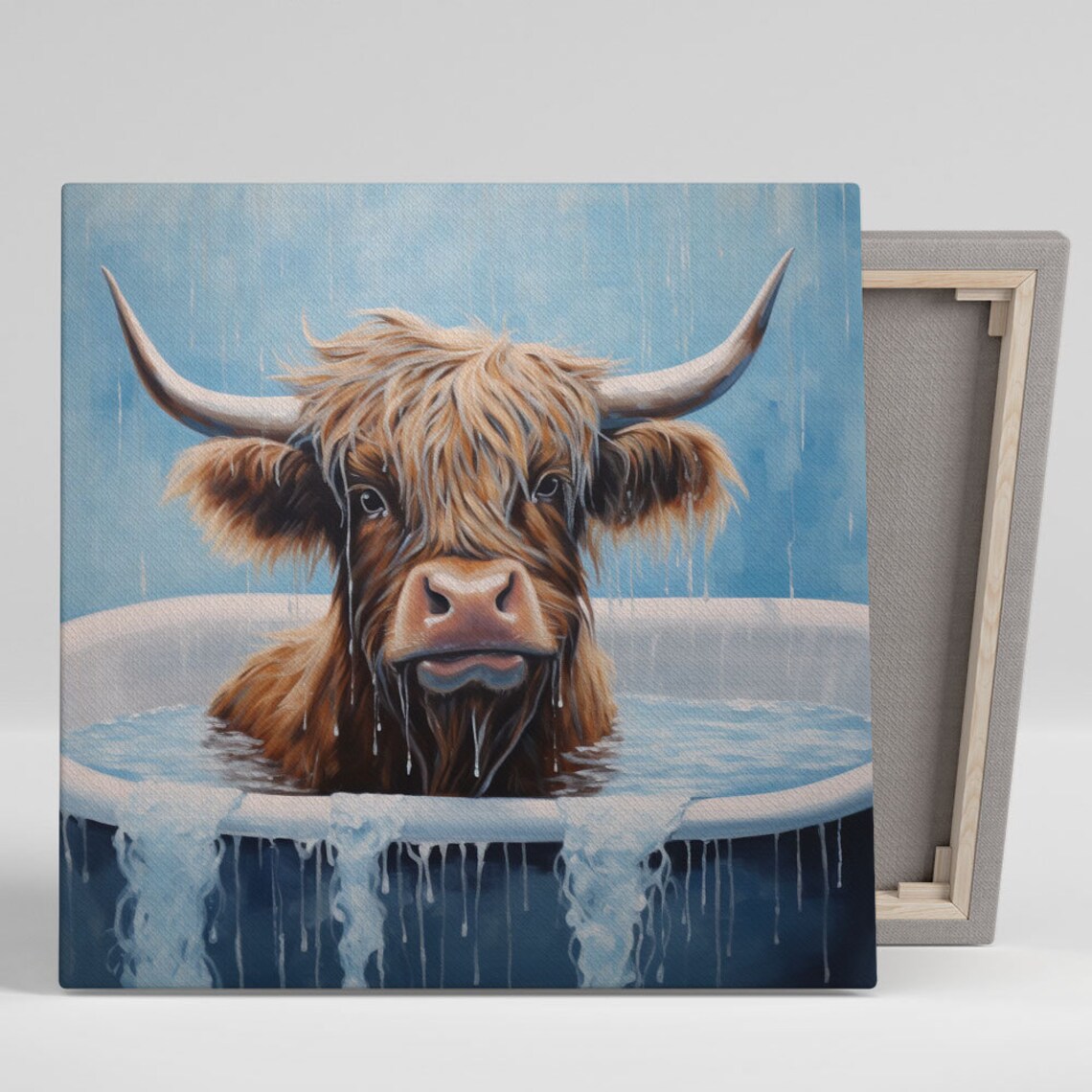 Highland Cow In Bathtub Art Print, Bathroom Decor