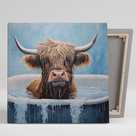 Highland Cow In Bathtub Art Print, Bathroom Decor