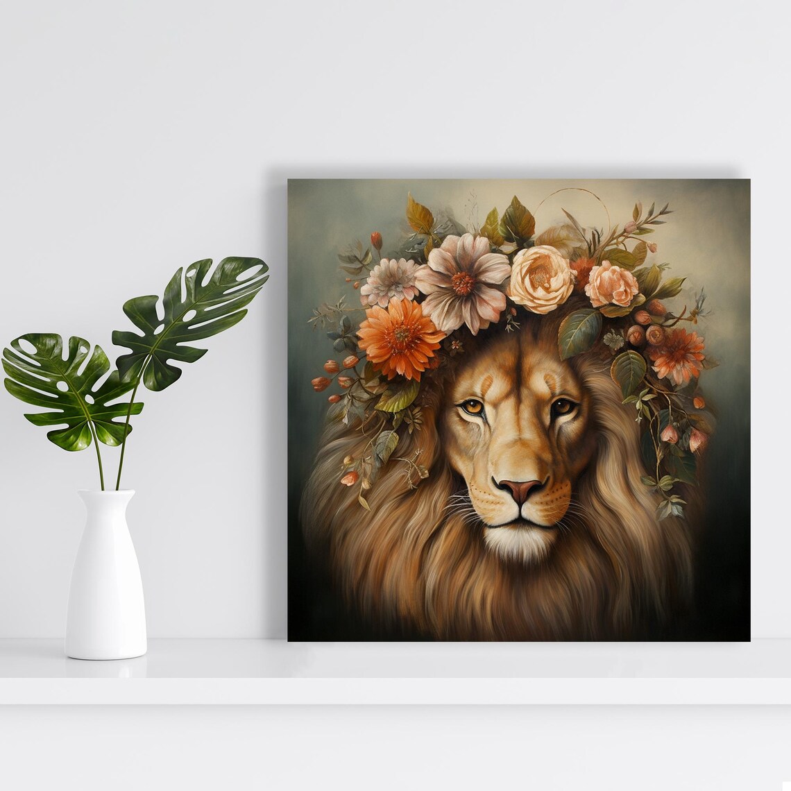 Floral Crown Lion Majesty, Bohemian Wall Art Print - Image 2
