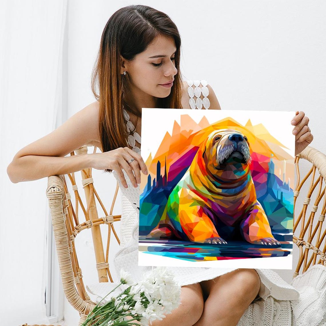 Colorful Geometric Walrus Modern Abstract Low Poly Animal Poster - Image 3
