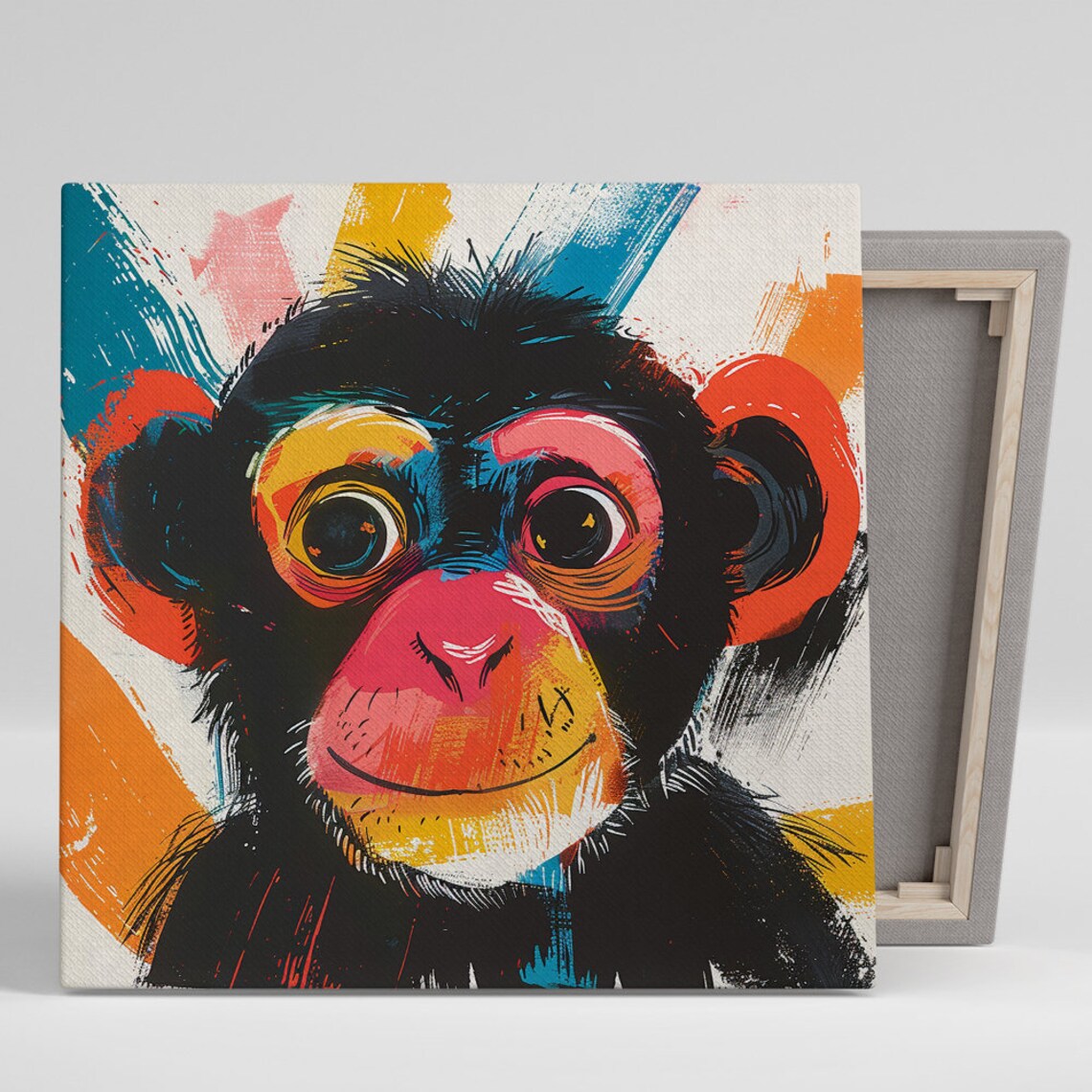 Smiling Baby Chimpanzee Pop Art Face Closeup Colorful Animal Poster