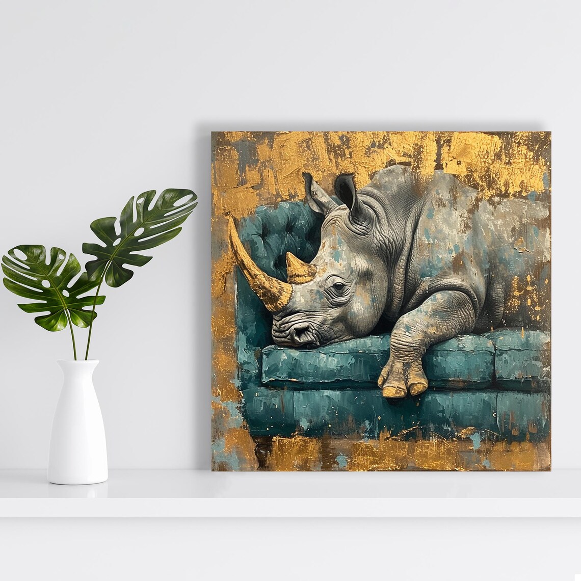Regal Rhino Repose Art Print, Contemporary Decor - Image 2