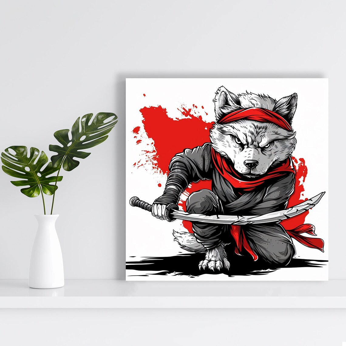 Samurai Wolf Warrior Poster, Contemporary Decor - Image 2