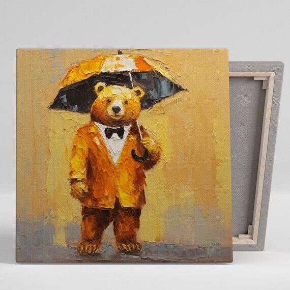 Dapper Bear Umbrella Modern Nursery Art Print
