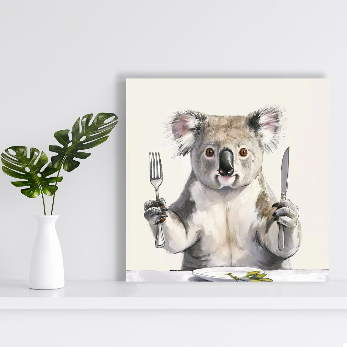 Hungry Koala Holding Fork and Knife Funny Dinner Table Wall Poster - Image 2
