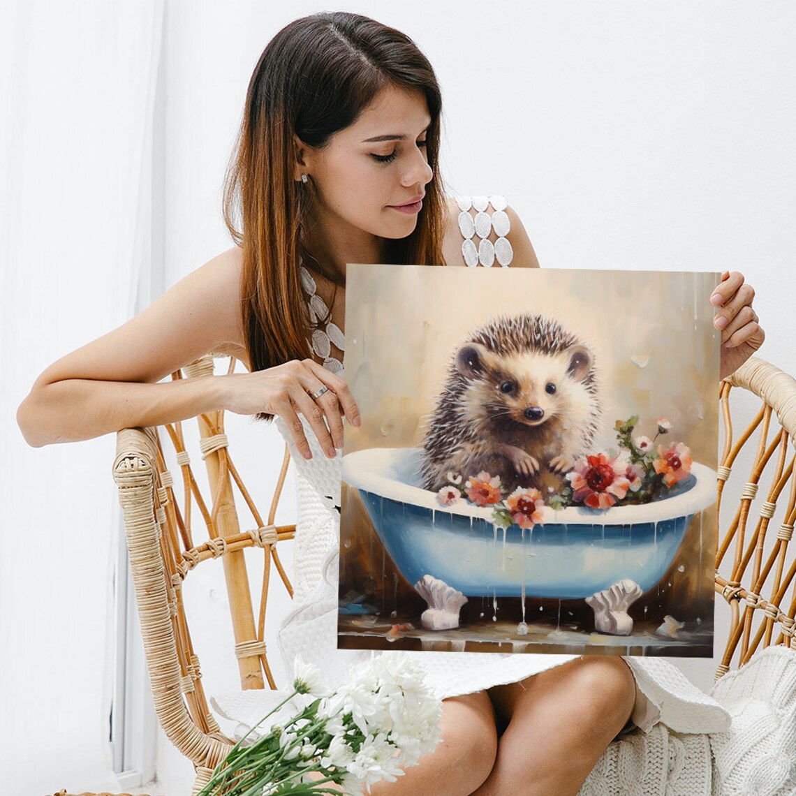 Hedgehog in Bathtub Bathroom Wall Art Poster Print - Image 3