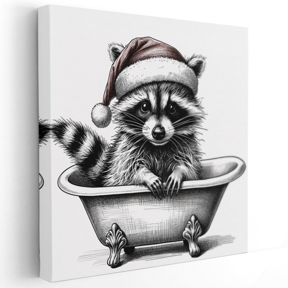 Christmas Raccoon in Bathtub, Bathroom Holiday Art - Image 2
