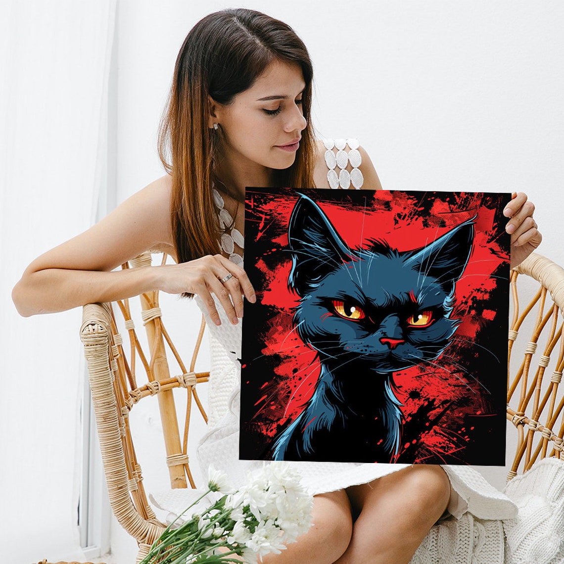 Fierce Black Cat Amber Eyes Red Splatter Comic Style Animal Poster - Image 3