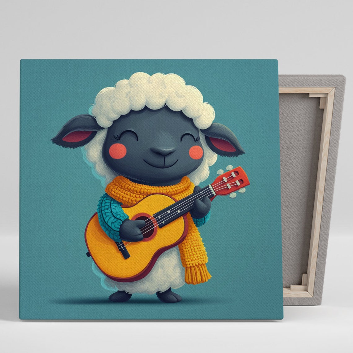 Cute Sheep Playing Guitar Happy Cartoon Music Whimsical Kids Poster