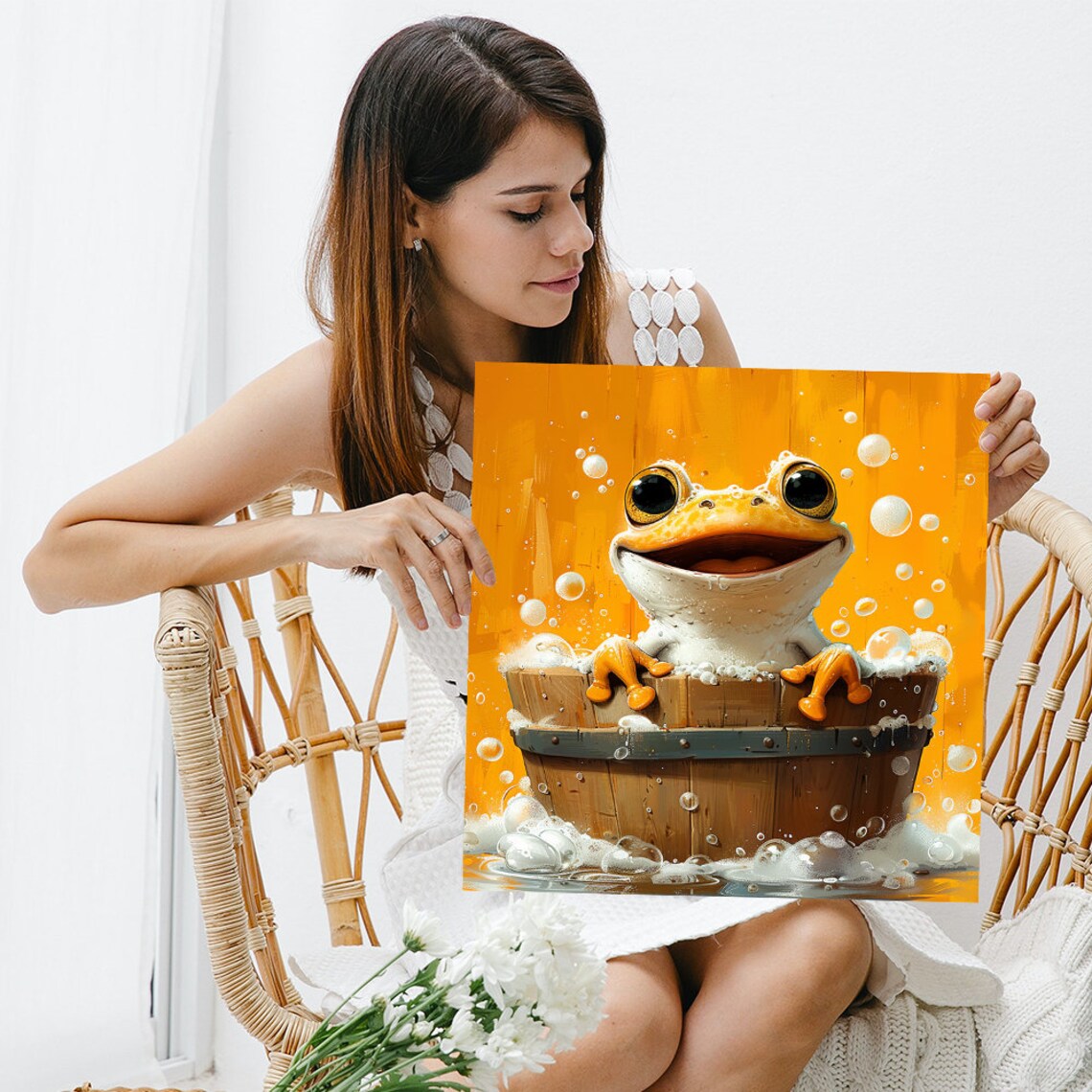 Frog Bubble Bath Whimsical Animal Poster, Children's Room - Image 3
