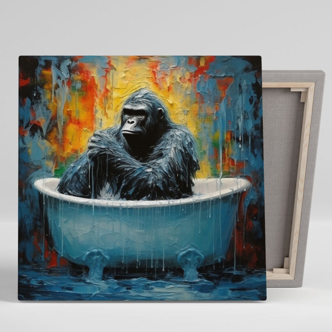 Gorilla In Bathtub Art Print, Bathroom Wall Decor