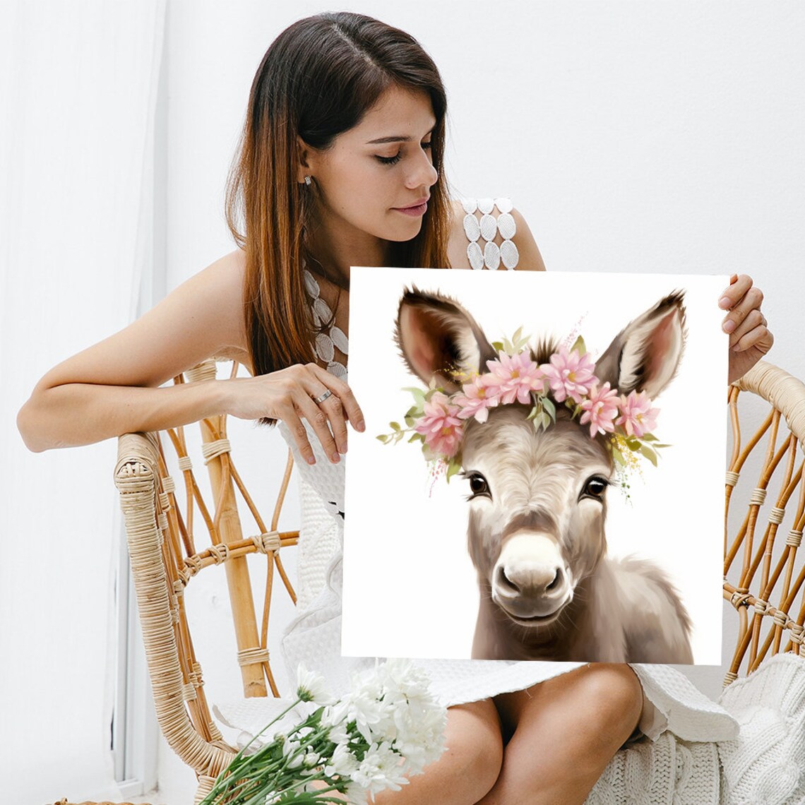 Blooming Donkey Delight, Farmhouse Nursery Art Print - Image 3