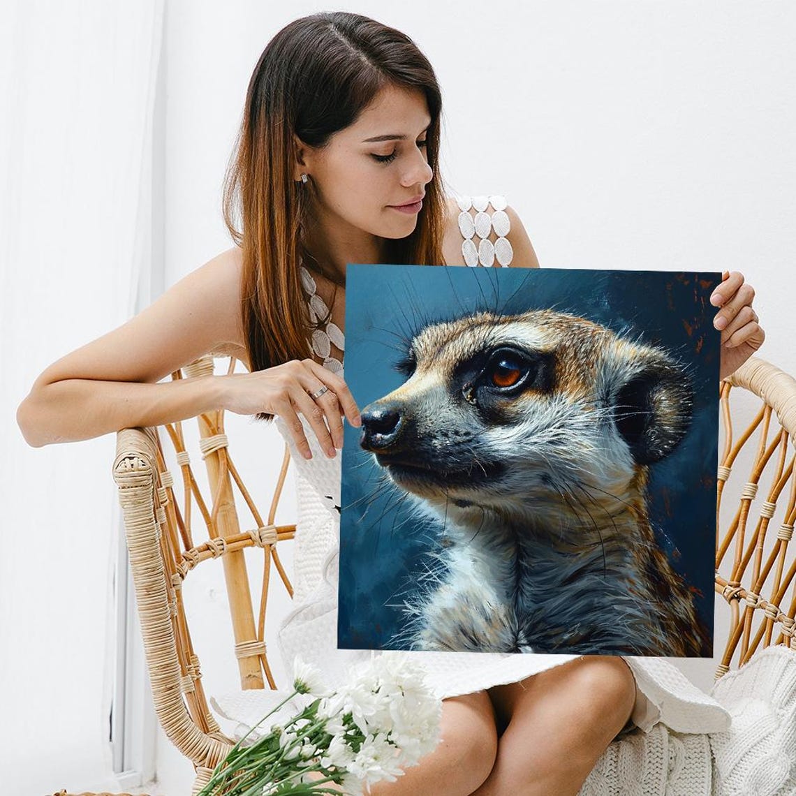 Meerkat Side Profile Realistic Portrait On Dark Teal Art Poster - Image 3