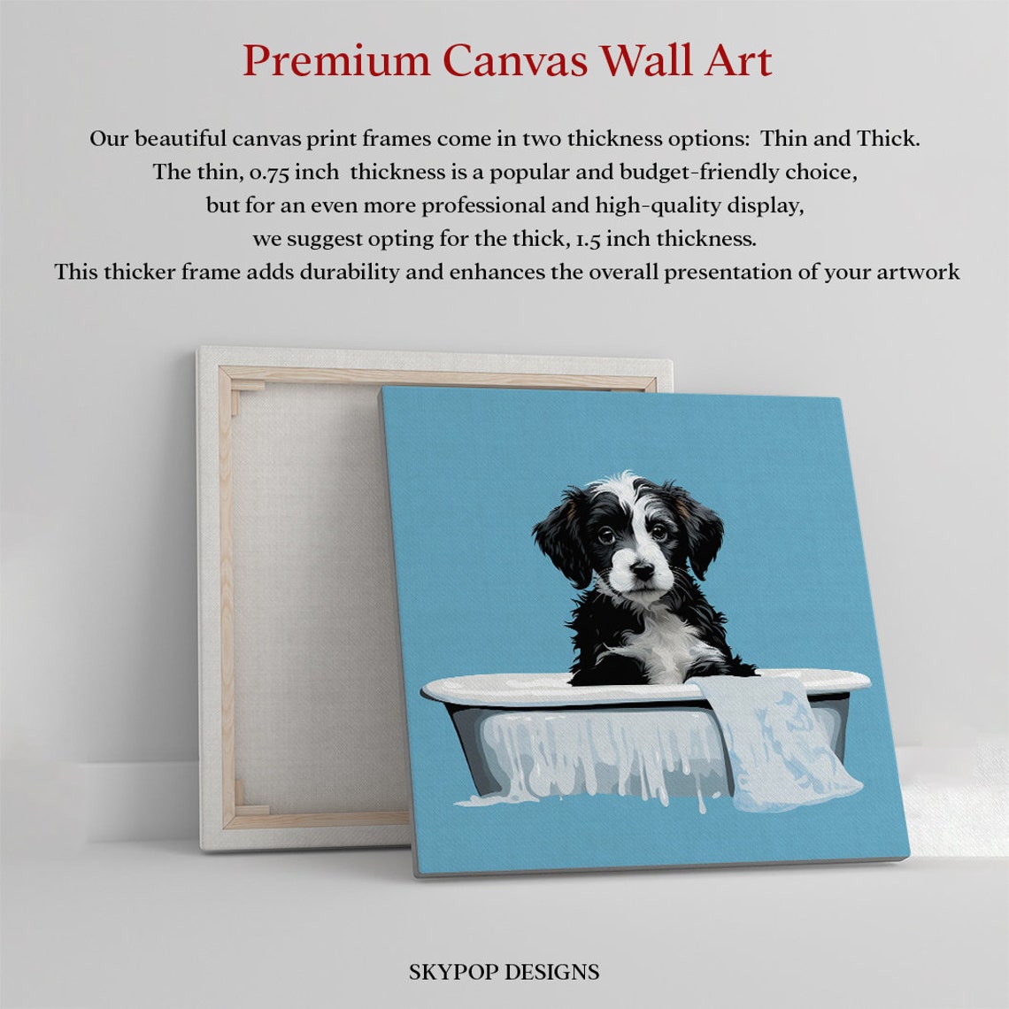 Bathtub Puppy Suds Funny Bath Time Cute Black White Dog Nursery Art - Image 3