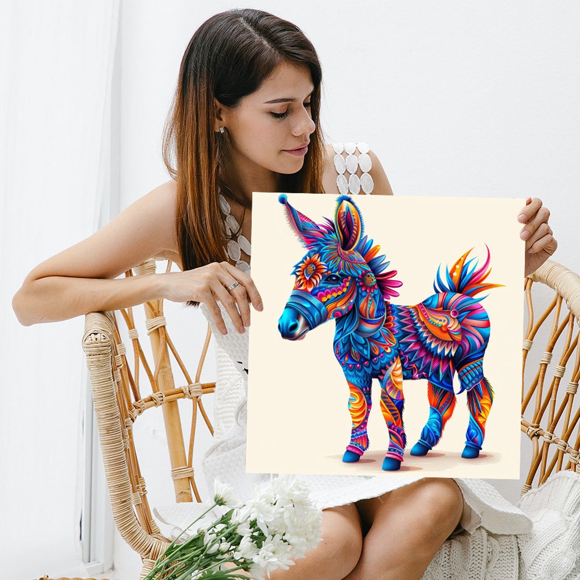 Colorful Mandala Donkey Psychedelic Patterns Vibrant Wall Art - Image 3