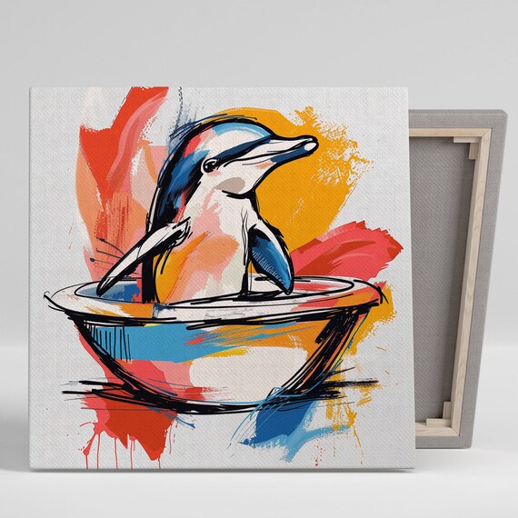 Dolphin Splash Art Or Poster Contemporary Abstract Decor Living Room Bedroom Office Childrens Room Wall Art Vibrant Colors