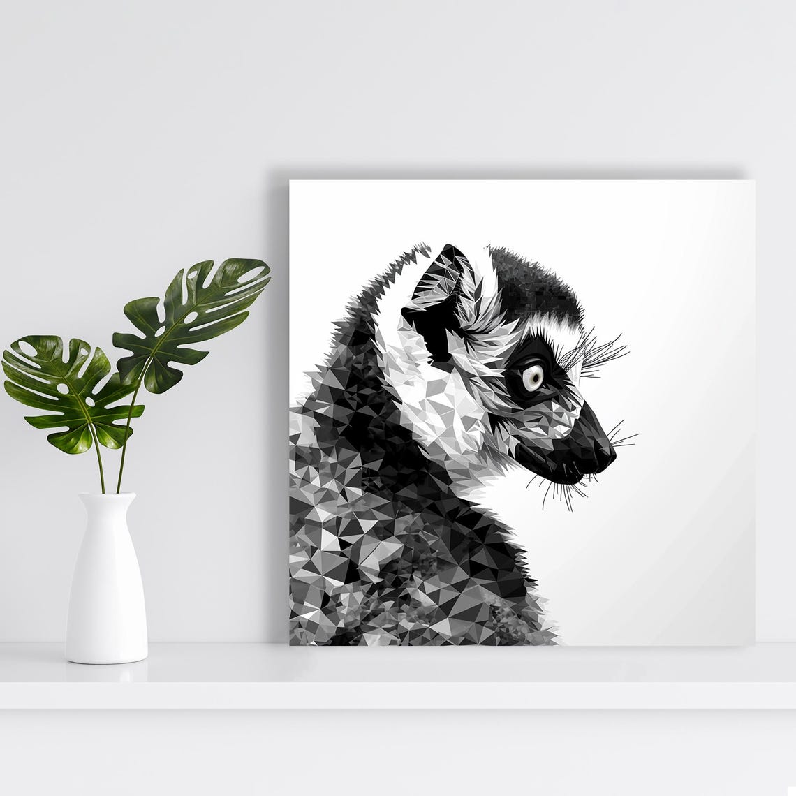 Ring Tailed Lemur Geometric Low Poly Black And White Animal Poster - Image 2