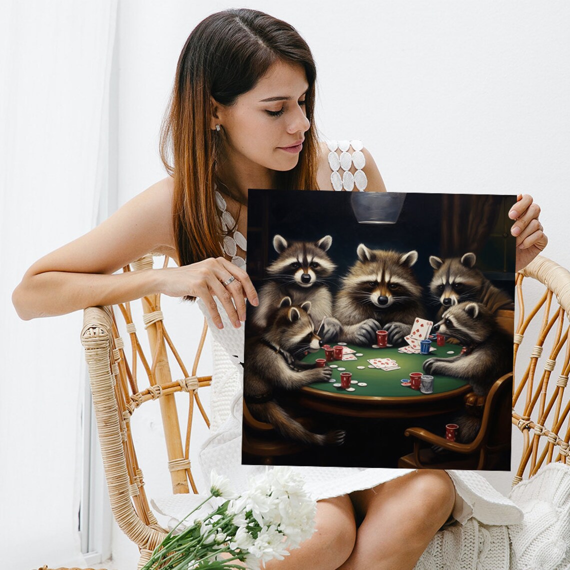 Raccoon Poker Night Whimsical Animal Game Room Poster - Image 3