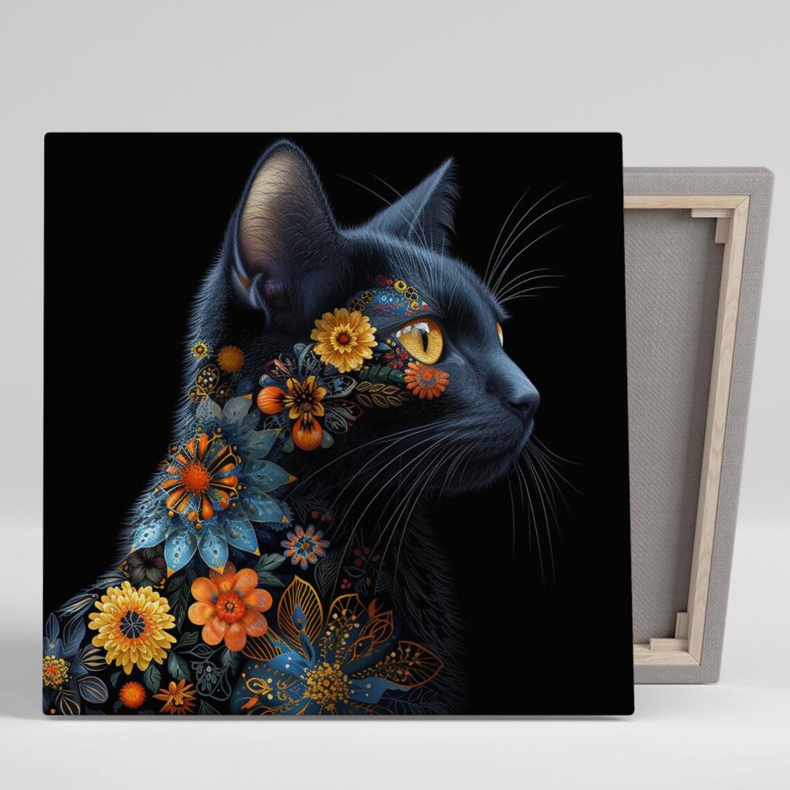 Cat Floral Fusion Bohemian Decor Wall Art Print