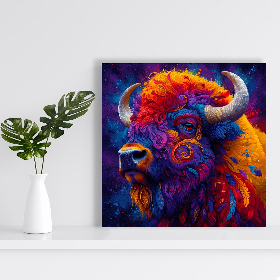 Cosmic Bison Dreamscape, Surrealism Art Print - Image 2