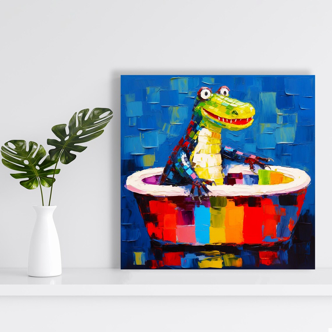 Crocodile Bath Time Whimsical Nursery Wall Art Print - Image 2