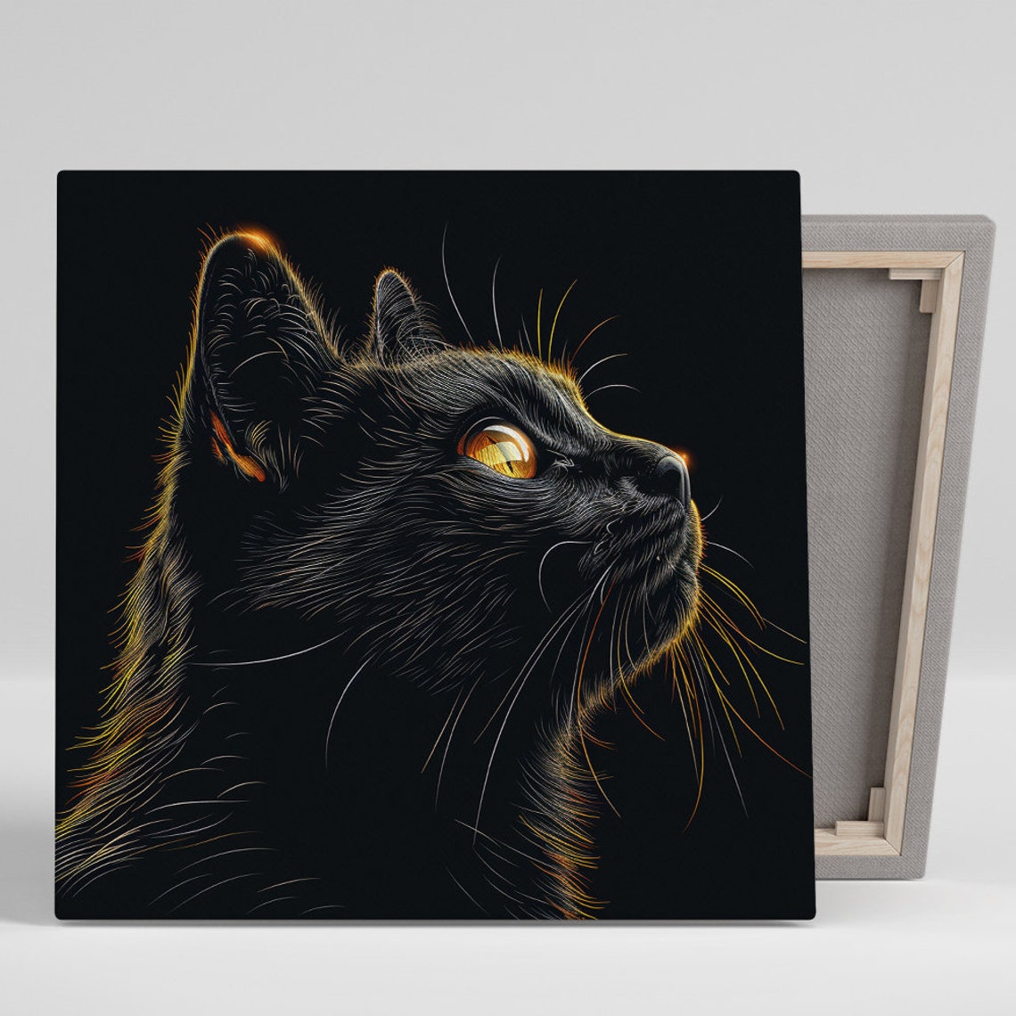 Black Cat Golden Eyes Glowing Dark Minimalist Modern Wall Poster